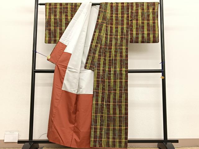 平和屋着物■上質な紬 格子 正絹 逸品 BAAX2126hv