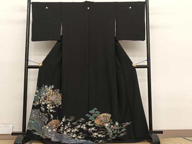 平和屋着物□豪華黒留袖 松竹梅 流水扇面花文 金彩 正絹 逸品 BAAX2139hv