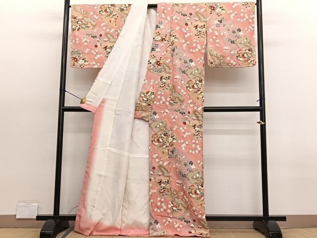 平和屋着物■上質な小紋 ふくれ織 草花文 暈し染め 金彩 正絹 逸品 BAAX2147hv