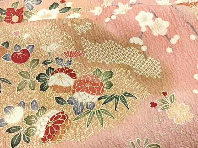 平和屋着物■上質な小紋 ふくれ織 草花文 暈し染め 金彩 正絹 逸品 BAAX2147hv
