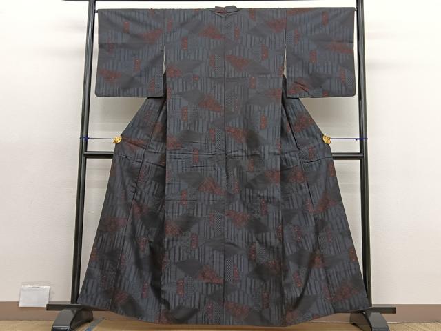 平和屋着物■本場大島紬 切嵌花文 正絹 逸品 BAAX2174hv