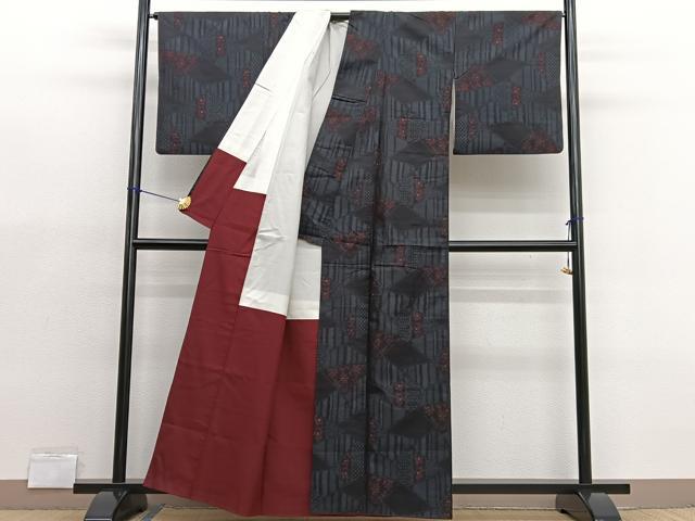 平和屋着物■本場大島紬 切嵌花文 正絹 逸品 BAAX2174hv