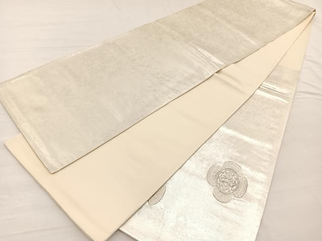平和屋着物◎太鼓柄袋帯 総刺繍 横木瓜 銀糸 正絹 逸品 BAAX2205hv