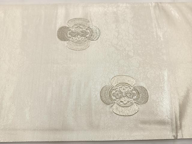 平和屋着物◎太鼓柄袋帯 総刺繍 横木瓜 銀糸 正絹 逸品 BAAX2205hv