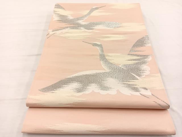 平和屋着物◎六通柄袋帯 飛鶴文 銀糸 正絹 逸品 未使用 BAAX2210hv