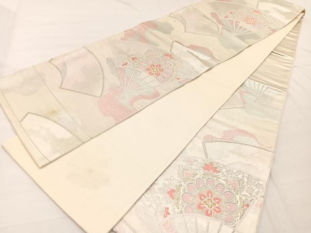平和屋着物◎六通柄袋帯 唐織 宝相華扇面文 金銀糸 正絹 逸品 BAAX2213hv