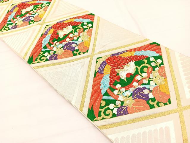 平和屋着物◎六通柄袋帯 唐織 鳳凰桐菱文 金銀糸 正絹 逸品 BAAX2214hv
