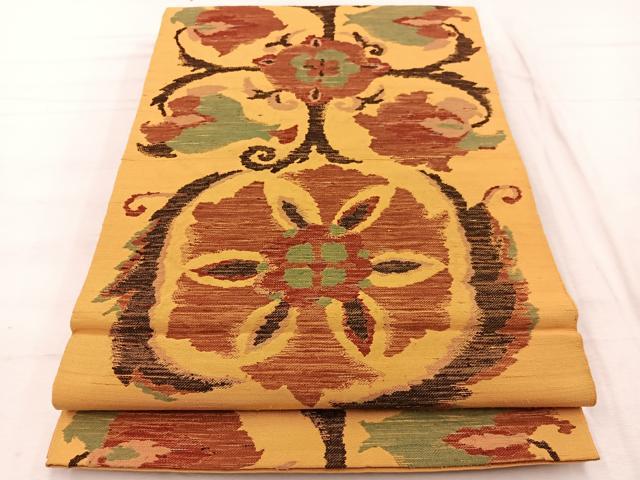 平和屋着物◎六通柄 本袋帯 紬地 達華草木文 正絹 逸品 BAAX2221hv