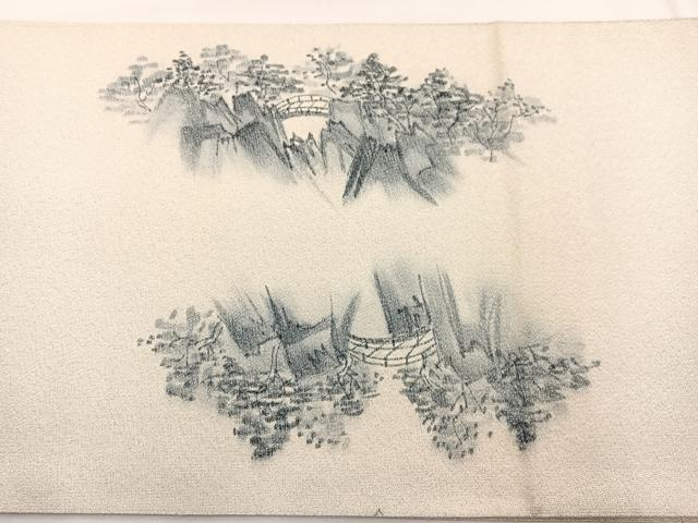 平和屋着物●藍造り国選定無形文化財 藍師・佐藤昭人作 太鼓柄袋帯 綴れ 手描き 風景文 銀糸 上代70万円 正絹 逸品 未使用 BAAX2224hv