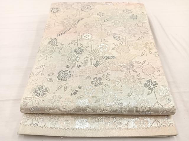 平和屋着物◎六通柄袋帯 唐織 花喰鳥 銀糸 正絹 逸品 BAAX2228hv
