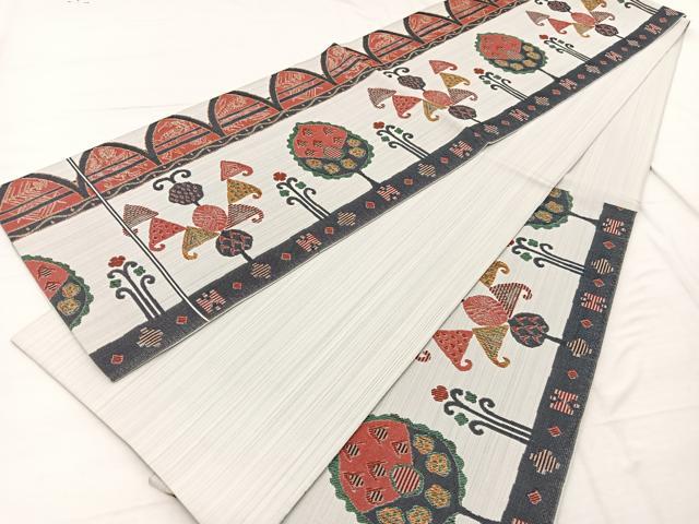 平和屋着物◎六通柄 本袋帯 石摺唐糸 樹木文 正絹 逸品 BAAX2233hv