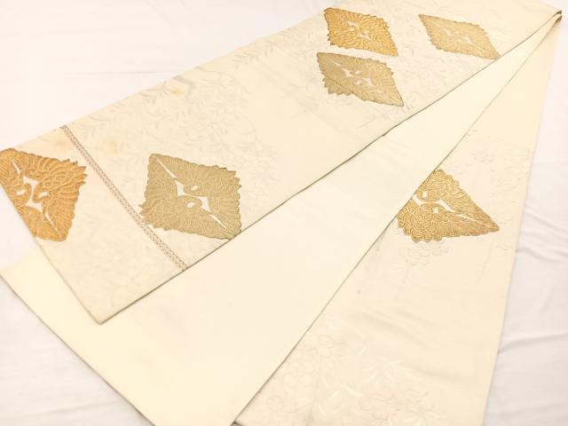 平和屋着物◎六通柄袋帯 唐織 枝垂れ桜双鶴文 金銀糸 正絹 逸品 BAAX2261hv