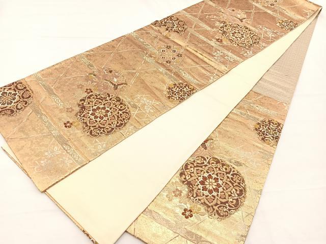 平和屋着物▼六通柄袋帯 正倉院花喰い鳳凰文 金糸 正絹 逸品 BAAX2303hv