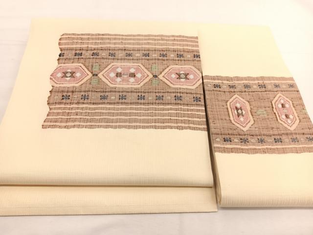 平和屋着物▽つけ帯 スリーシーズン 春夏秋 紬地 すくい織 横段文 銀糸 正絹 逸品 BAAX2319hv