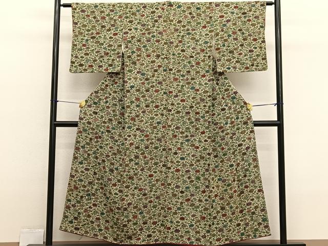 平和屋着物■上質な小紋 型染め 更紗花唐草文 正絹 逸品 BAAX2333hv