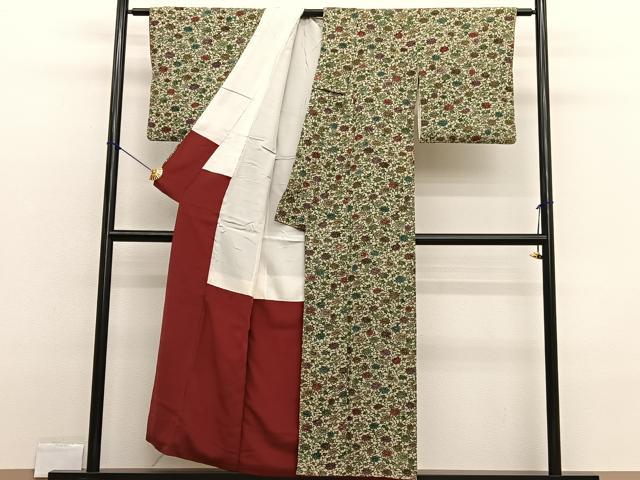 平和屋着物■上質な小紋 型染め 更紗花唐草文 正絹 逸品 BAAX2333hv