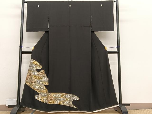 平和屋着物■豪華黒留袖 総刺繍 流水文 金銀糸 正絹 逸品 BAAX2350hv