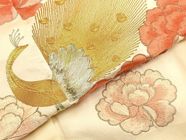 平和屋着物■豪華振袖 総刺繍 駒刺繍 孔雀牡丹花文 暈し染め 金銀糸 正絹 逸品 BAAX2365hv