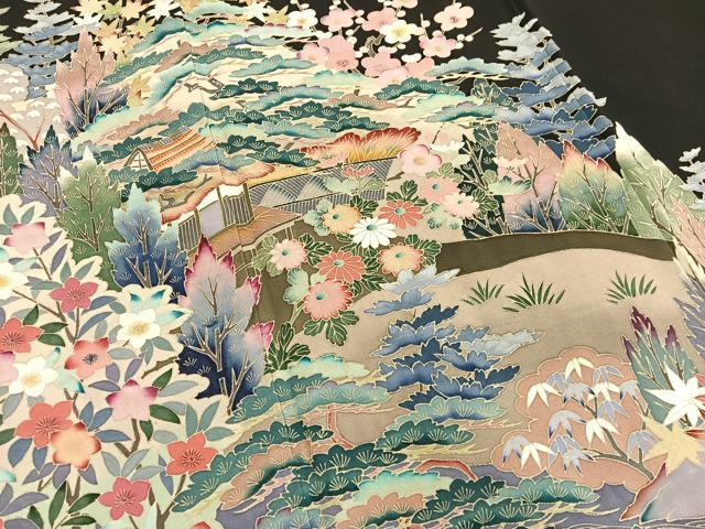 平和屋着物■豪華黒留袖 友禅 作家物 御所解松竹梅 正絹 逸品 BAAX2387hv