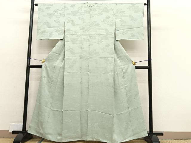 平和屋着物■上質な色無地 エ霞扇面地紋 柳鼠色 正絹 逸品 BAAX2395hv