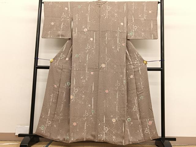 平和屋着物■上質な小紋 ふくれ織 枝花文 正絹 逸品 BAAX2400hv