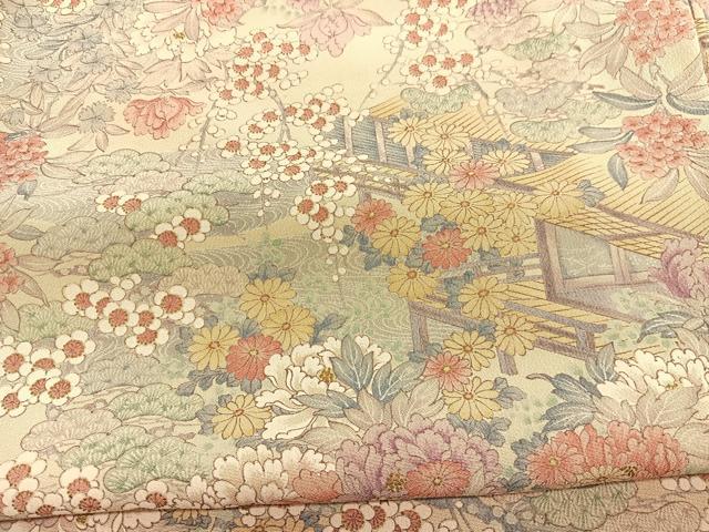 平和屋着物■上質な小紋 手描き 風景花文 金彩 鬼しぼ縮緬 正絹 逸品 BAAX2419hv