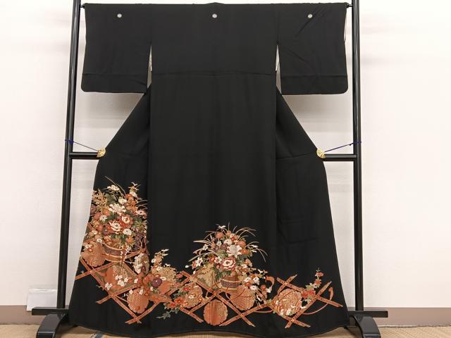 平和屋着物■豪華黒留袖 花籠文 金彩 正絹 逸品 BAAX2431hv