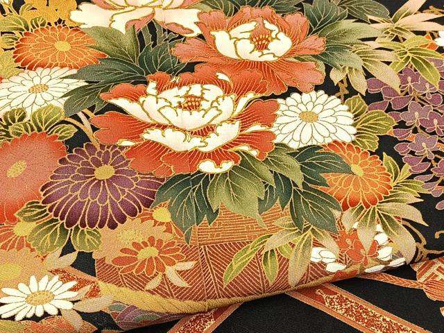 平和屋着物■豪華黒留袖 花籠文 金彩 正絹 逸品 BAAX2431hv