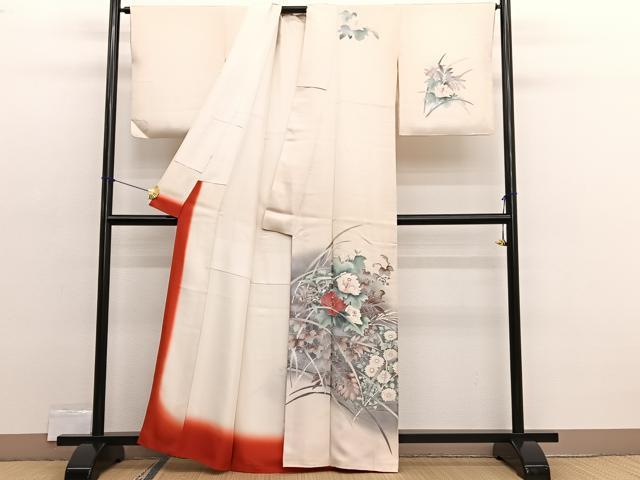 平和屋着物■訪問着 刺繍 草花文 暈し染め 銀彩 正絹 逸品 BAAX2436hv