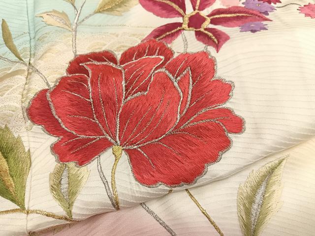 平和屋着物■豪華振袖 総刺繍 枝花文 暈し染め 金銀糸 正絹 逸品 BAAX2441hv
