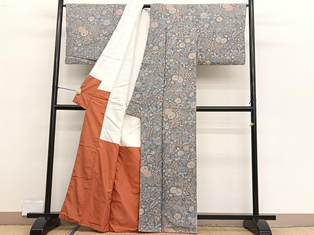 平和屋着物■上質な小紋 辻が花 銀彩 お召縮緬 正絹 逸品 BAAX2493hv