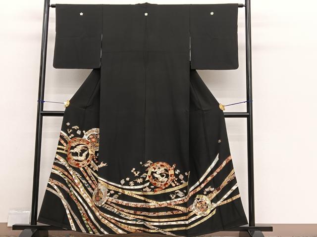 平和屋着物■豪華黒留袖 作家物 双鶴束ね熨斗花文 金銀彩 正絹 逸品 BAAX2502hv