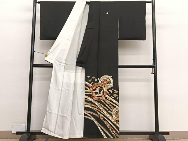 平和屋着物■豪華黒留袖 作家物 双鶴束ね熨斗花文 金銀彩 正絹 逸品 BAAX2502hv
