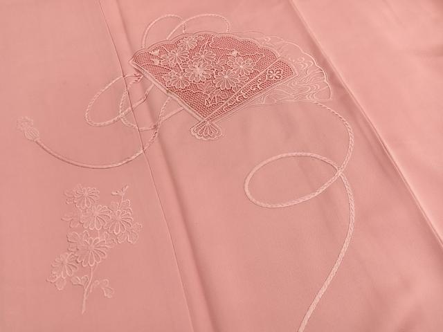 平和屋着物■中国三大刺繍 スワトウ刺繍 総刺繍 色留訪問着 扇面花文 珊瑚朱色 正絹 逸品 BAAX2504hv
