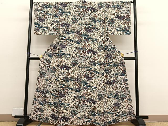 平和屋着物■上質な小紋 御所解文 鬼しぼ縮緬 正絹 逸品 BAAX2512hv