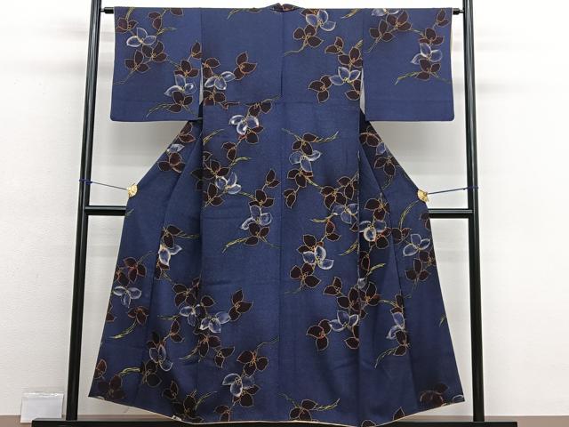 平和屋着物■上質な小紋 枝花文 たたき染め 正絹 逸品 BAAX2516hv