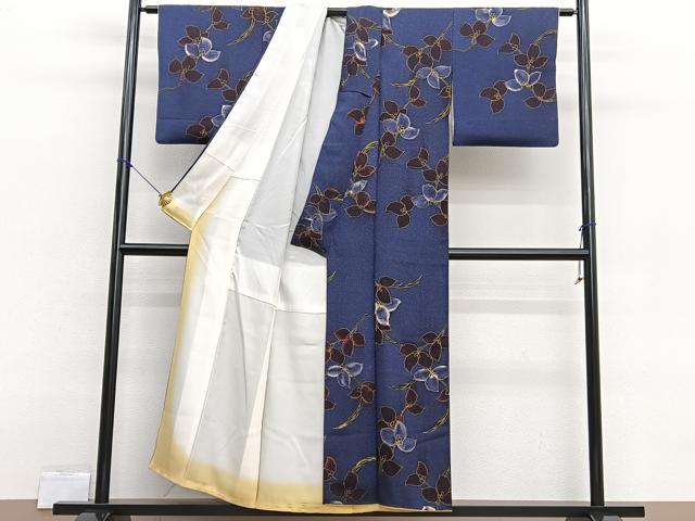 平和屋着物■上質な小紋 枝花文 たたき染め 正絹 逸品 BAAX2516hv