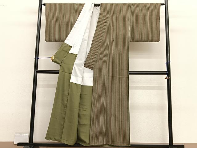 平和屋着物■上質な小紋 縞 鬼しぼ縮緬 正絹 逸品 BAAX2527hv