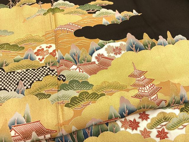 平和屋着物■豪華黒留袖 駒刺繍 浜松文 金彩 正絹 逸品 BAAX2530hv