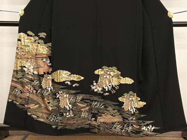 平和屋着物■豪華黒留袖 駒刺繍 浜松風景文 金彩 正絹 逸品 BAAX2538hv