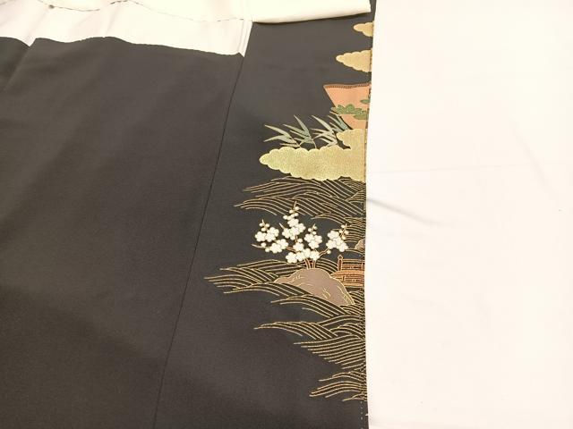 平和屋着物■豪華黒留袖 駒刺繍 浜松風景文 金彩 正絹 逸品 BAAX2538hv