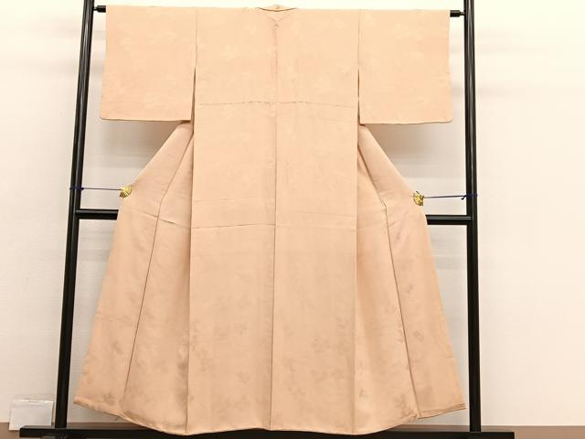 平和屋着物■上質な色無地 草葉地紋 杏色 正絹 逸品 BAAX2544hv