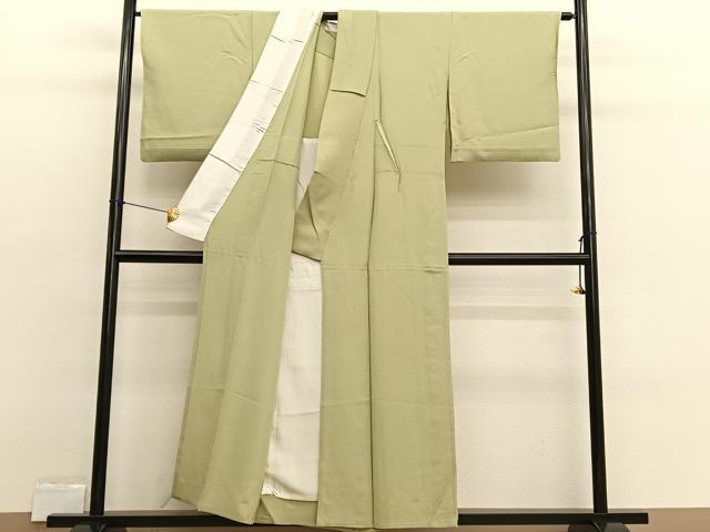 平和屋着物▽上質な色無地 単衣 枯草色 正絹 逸品 BAAX2546hv