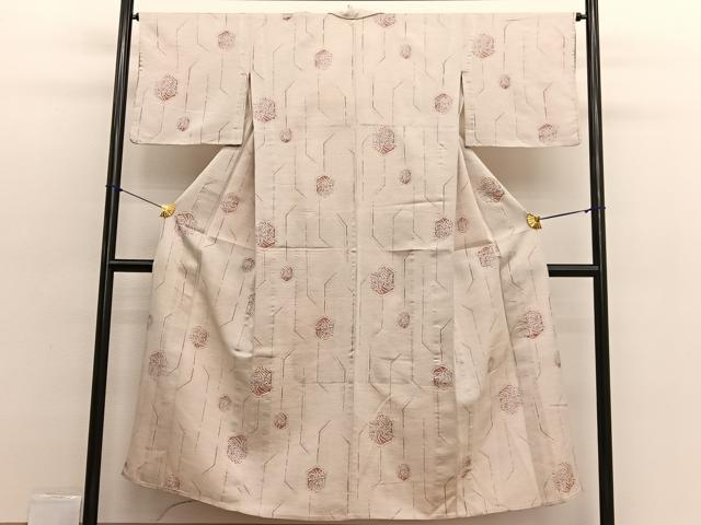 平和屋着物▽上質な紬 単衣 亀甲南天文 正絹 逸品 BAAX2548hv