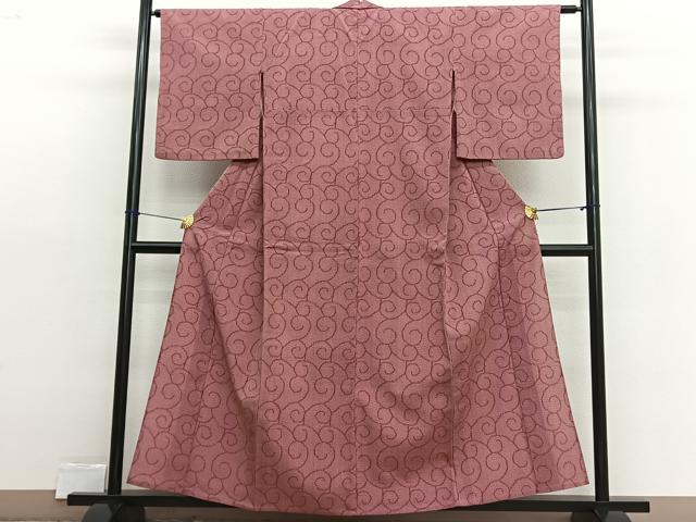 平和屋着物▽上質なお召 単衣 唐草文 正絹 逸品 BAAX2550hv