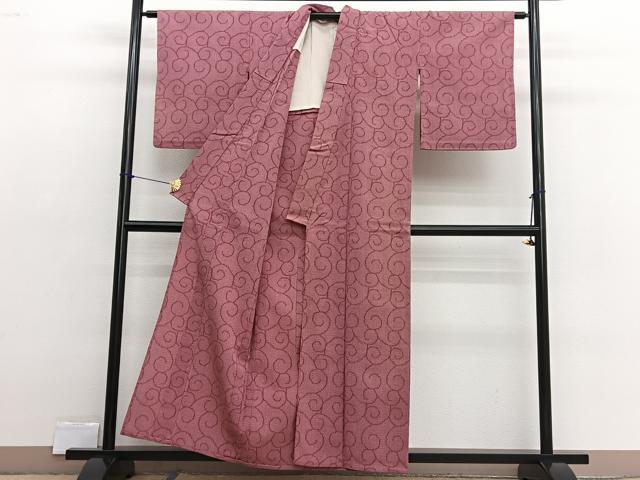 平和屋着物▽上質なお召 単衣 唐草文 正絹 逸品 BAAX2550hv