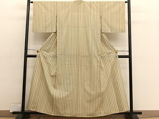 平和屋着物▽上質な紬 単衣 縞 正絹 逸品 BAAX2558hv