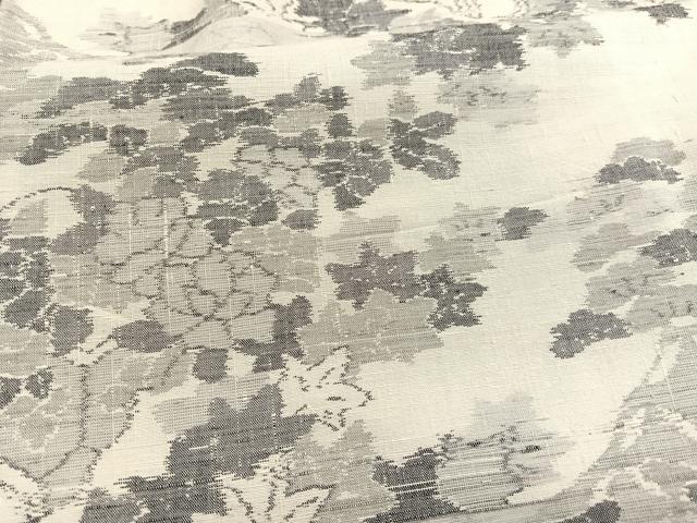 平和屋着物▽小千谷紬 本真綿織 単衣 有職花文 反端付き 正絹 逸品 BAAX2561hv