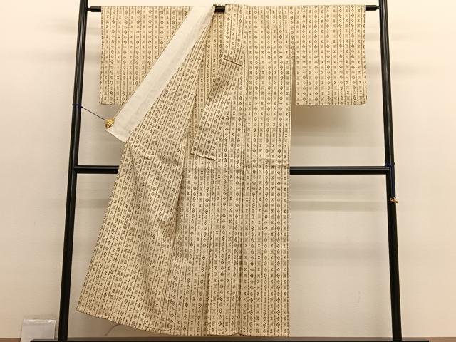 平和屋着物▽上質なお召 単衣 幾何学間道 正絹 逸品 BAAX2563hv