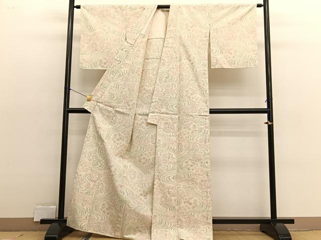 平和屋着物▽上質な紬 単衣 流水花文 正絹 逸品 未使用 BAAX2565hv